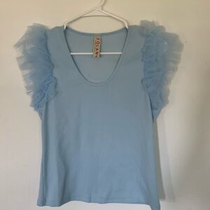Dolan Blue Tulle Ruffle Sleeve Tank Top Short Sleeve Women's size  S,M.